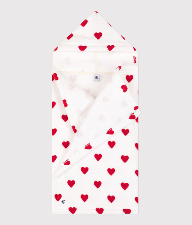 Mantellina da bagno beb&egrave; in spugna a cuoricini bianco/rosso