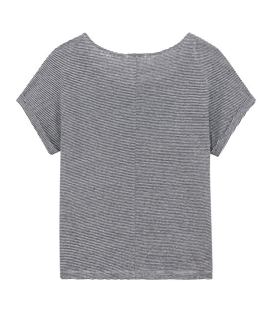 T-shirt donna in lino a millerighe blu SMOKING/bianco LAIT