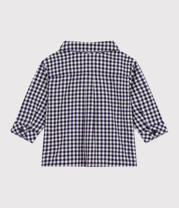 Camicia in flanella a quadri neonato blu/ecru