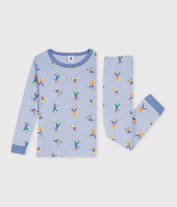 Pigiama molto aderente in cotone con stampa bambino blu/bianco/multicolore