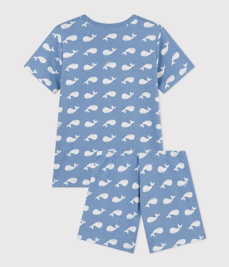 Pigiama short in cotone fantasia balena bambino blu/bianco