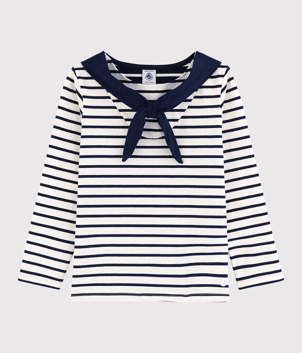 T-shirt maniche lunghe in jersey bambina bianco/blu