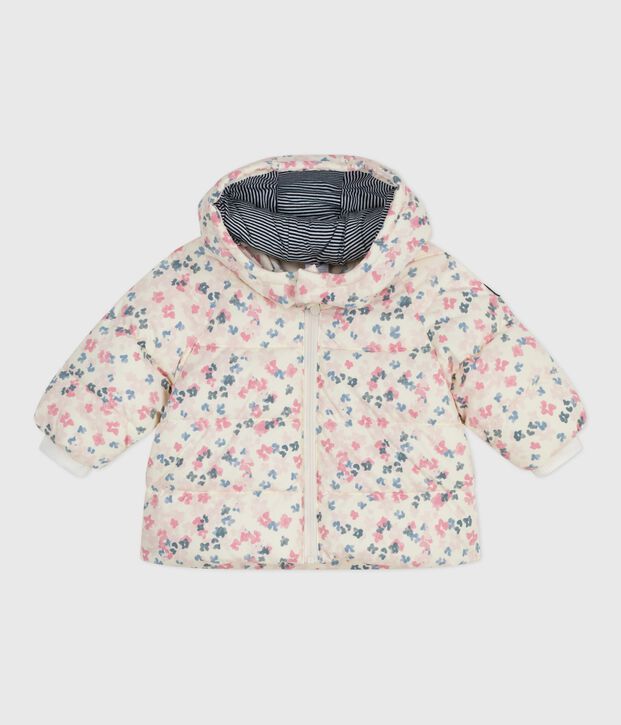 Piumino per neonato con stampa floreale e cappuccio staccabile ecru/multicolore
