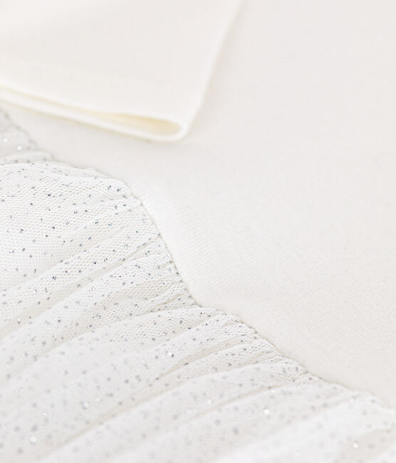 Abito in tessuto a costine e tulle bambina bianco MARSHMALLOW