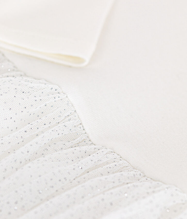 Abito in tessuto a costine e tulle bambina bianco MARSHMALLOW