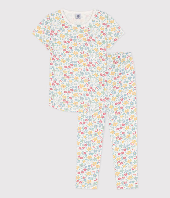 Pigiama a manica corta a fiori bambina in cotone bianco MARSHMALLOW/bianco MULTICO
