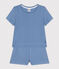Pigiama corto bambina in cotone traforato tinta unita blu BEACH