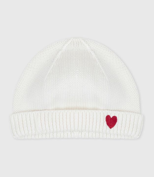 Cuffietta neonati unisex in cotone lavorato a maglia bianco