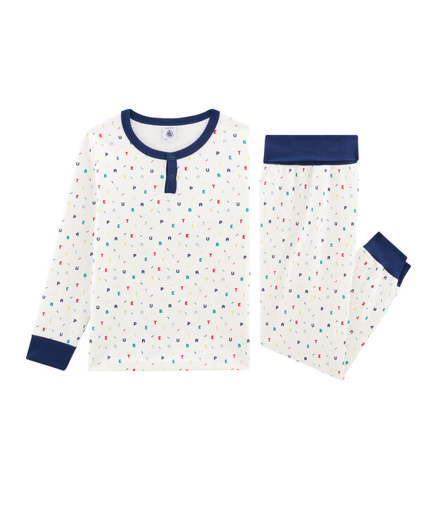 Pigiama bambino in molleton con vita alta bianco/multicolore