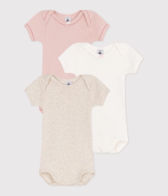 Set 3 body a maniche corte in cotone tinta unita neonato variante 1