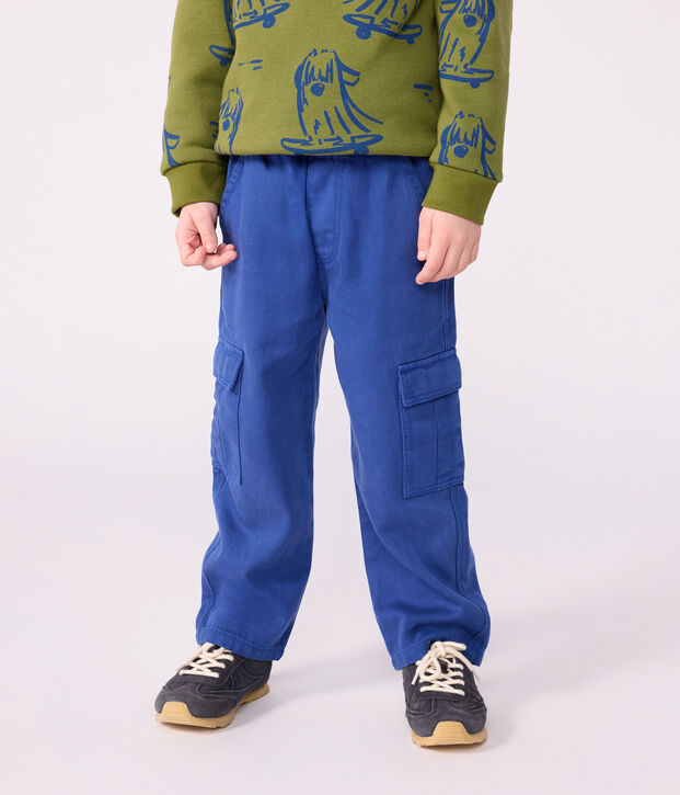 Pantaloni cargo in lyocell tinta unita bambino blu