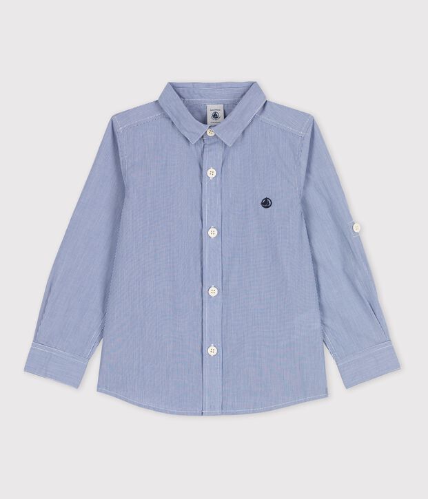 Camicia in popeline bambino blu/bianco