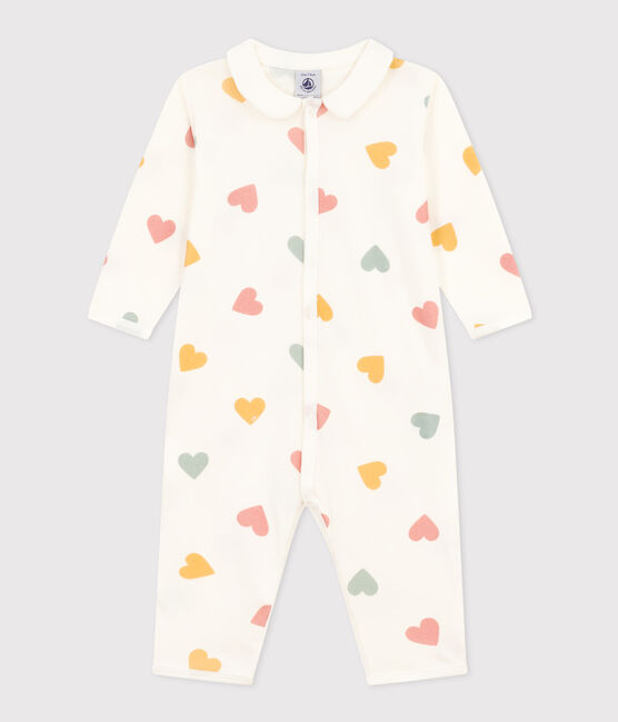 Pigiama bebè senza piedi a cuori multicolori in cotone bianco MARSHMALLOW/bianco MULTICO