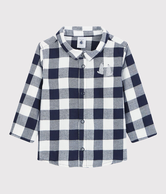 Camicia in cotone bebè. blu SMOKING/bianco MARSHMALLOW