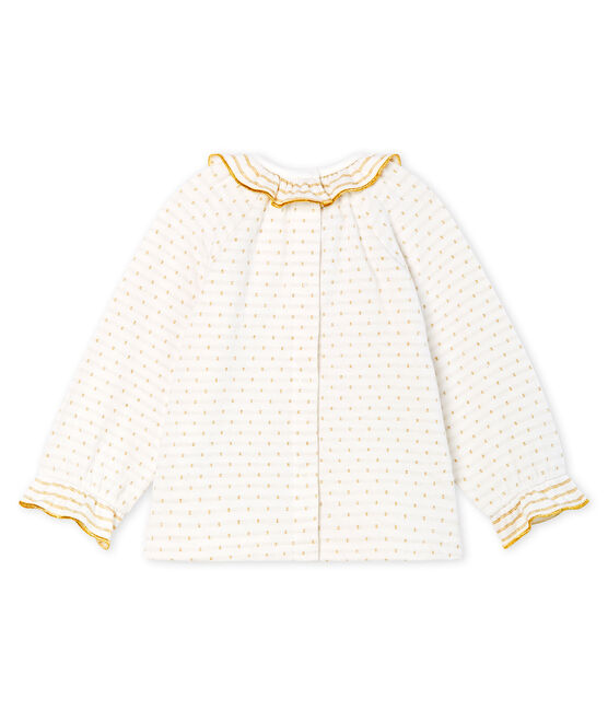 Blusa a manica lunga per bebè femmina in tubique jacquard bianco MARSHMALLOW/giallo OR