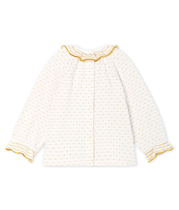 Blusa a manica lunga per beb&egrave; femmina in tubique jacquard bianco/giallo