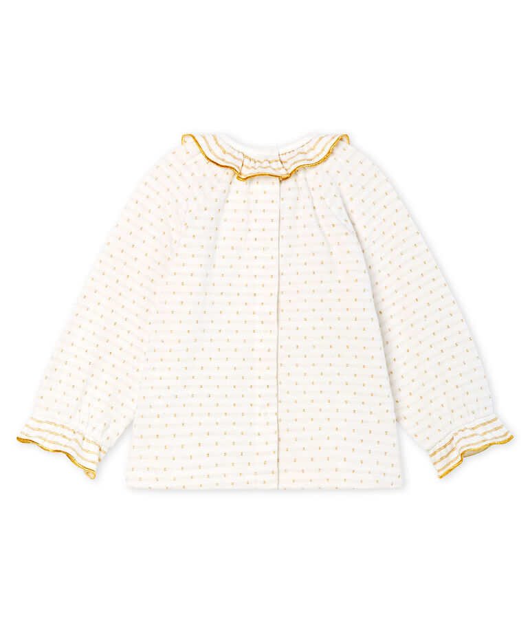 Blusa a manica lunga per beb&egrave; femmina in tubique jacquard bianco MARSHMALLOW/giallo OR