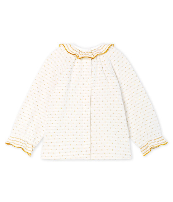 Blusa a manica lunga per bebè femmina in tubique jacquard bianco MARSHMALLOW/giallo OR