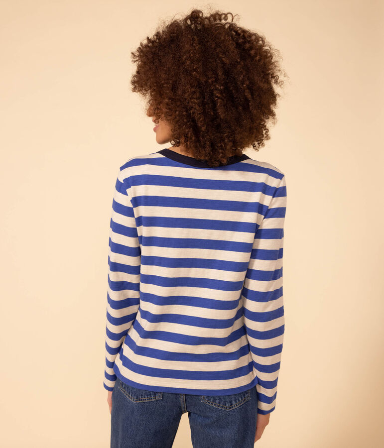 T-shirt LE DROIT girocollo in cotone Donna blu/grigio