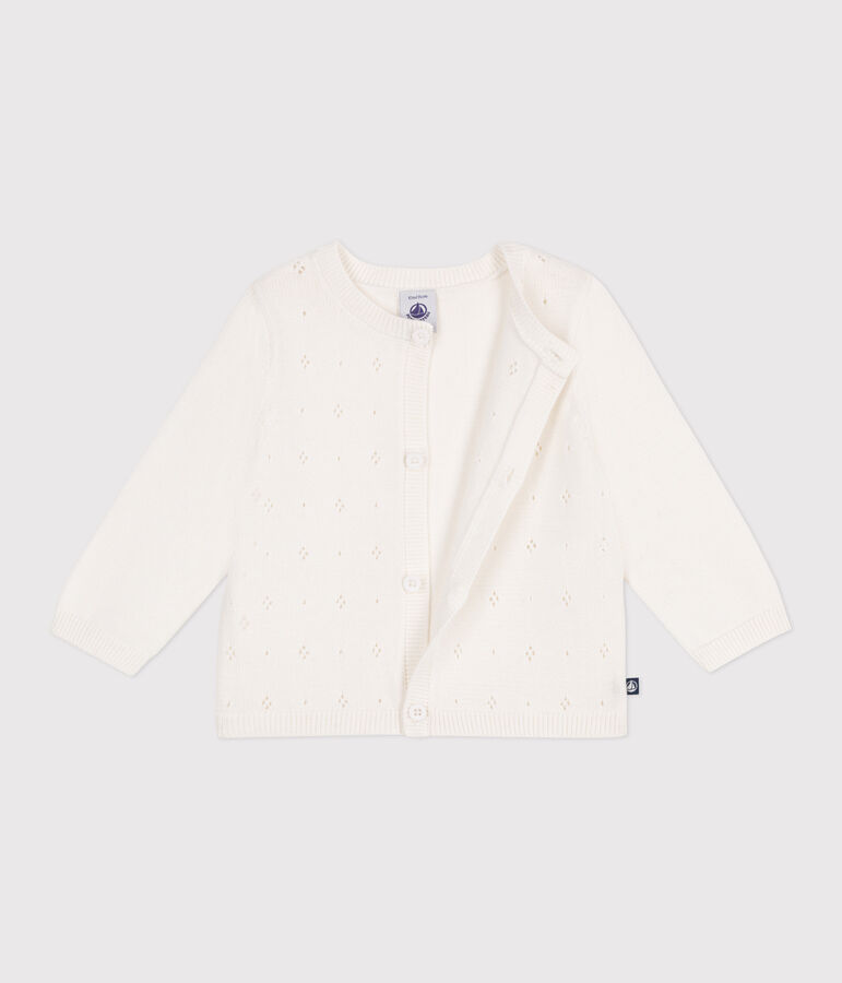 Cardigan in cotone a punto fantasia neonata bianco MARSHMALLOW