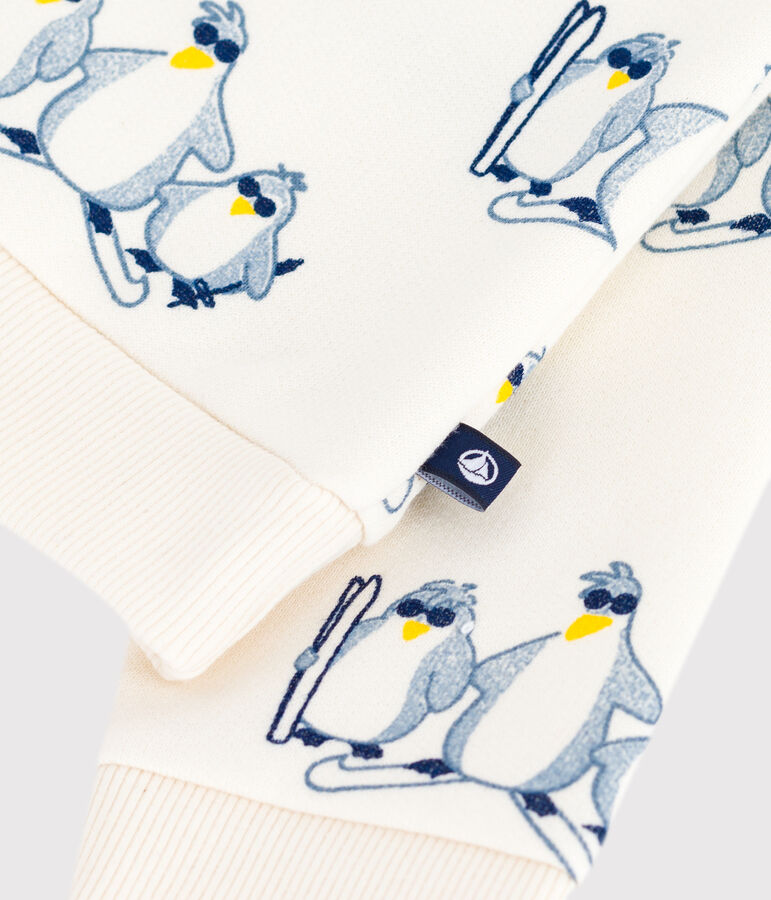 Felpa in cotone con pinguini stampati neonato ecru/multicolore
