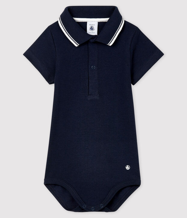 Body con collo a polo in cotone, a manica corta beb&egrave; SMOKING