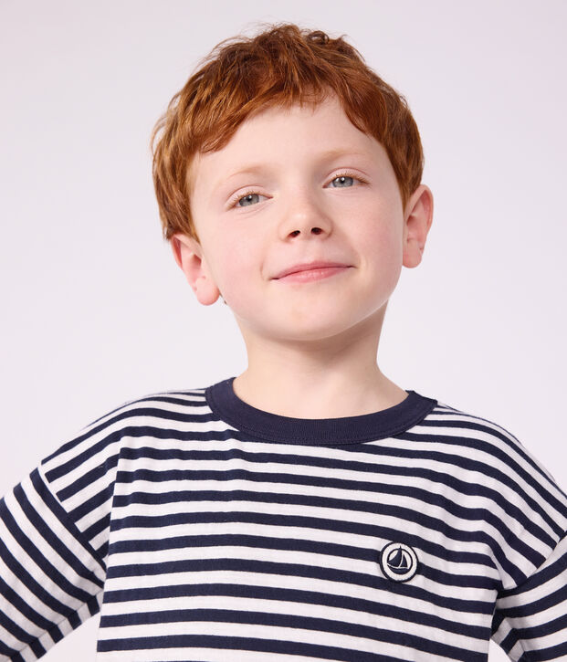 T-shirt a maniche lunghe a righe bambino blu/bianco/blu