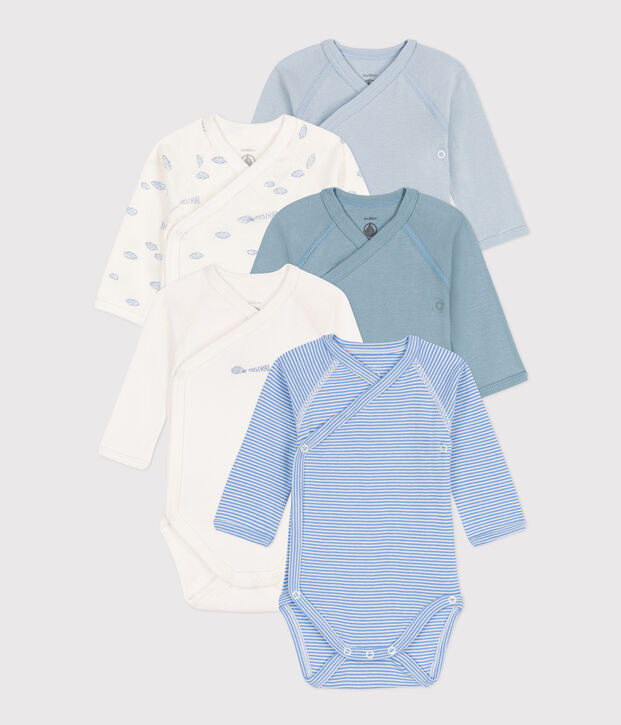 Confezione da 5 body incrociati a maniche lunghe in cotone stampato multicolore