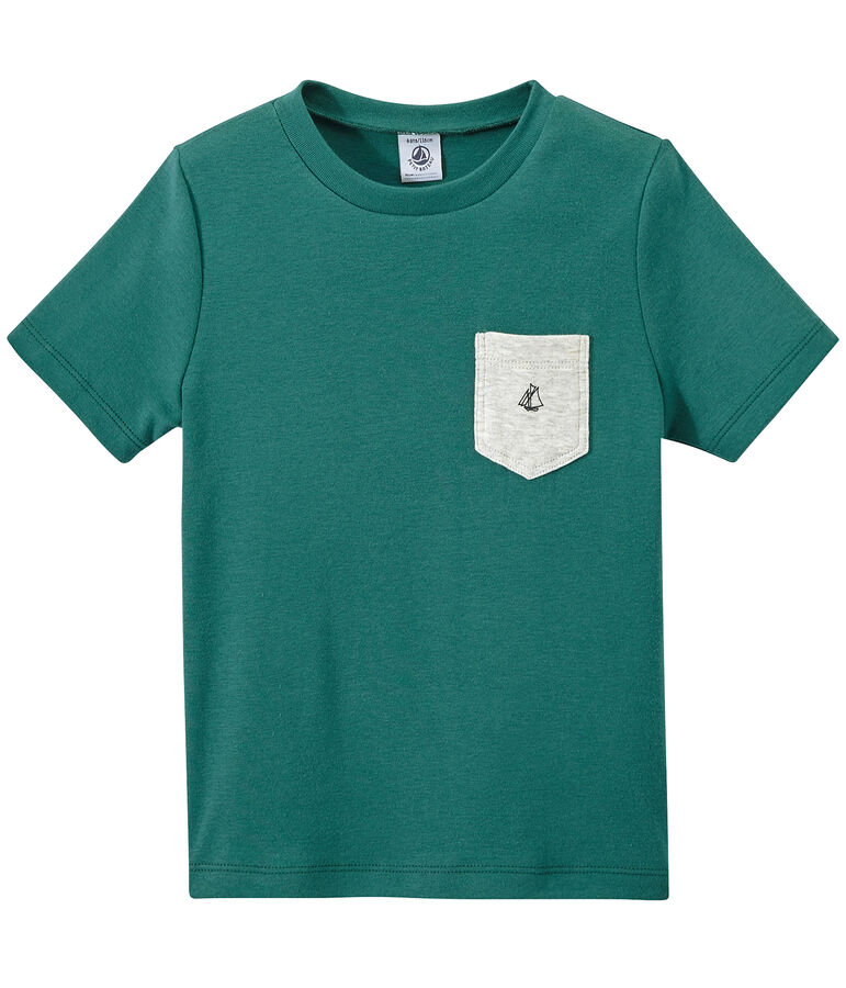 T-shirt bambino con tasca sul petto verde Olivier