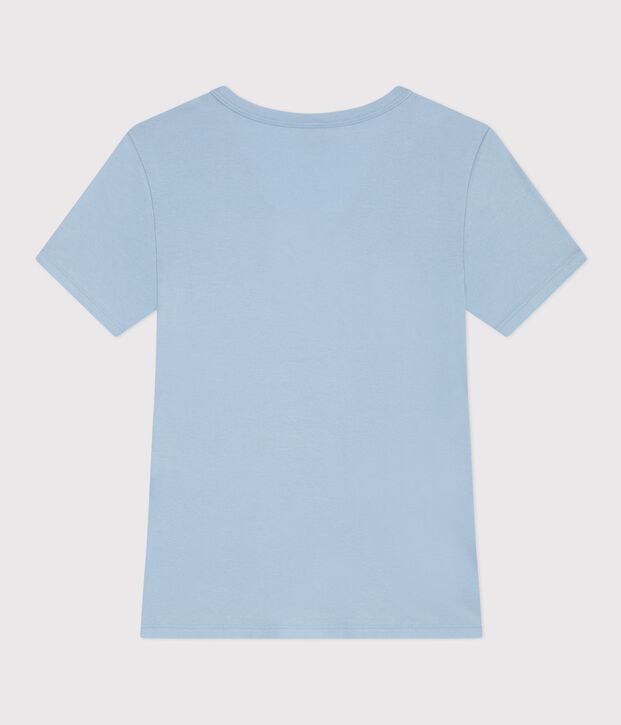 T-shirt a maniche corte in cotone tinta unita donna blu