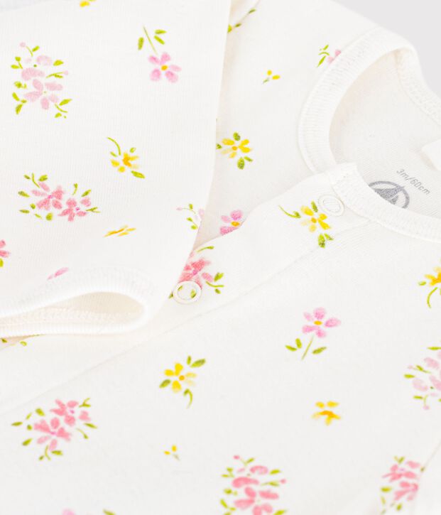 Bodyjama senza piedini in cotone con stampa a fiori neonato bianco/multicolore