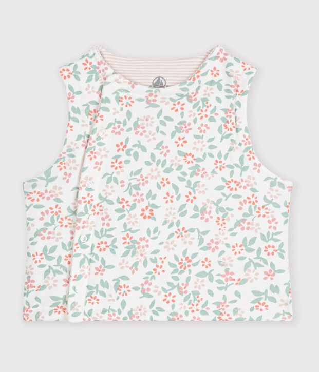 Cardigan senza maniche double face in cotone con stampa neonata bianco/rosa