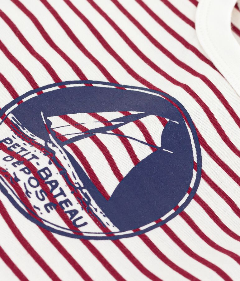 T-shirt a maniche corte in cotone a righe neonato ecru/rosso