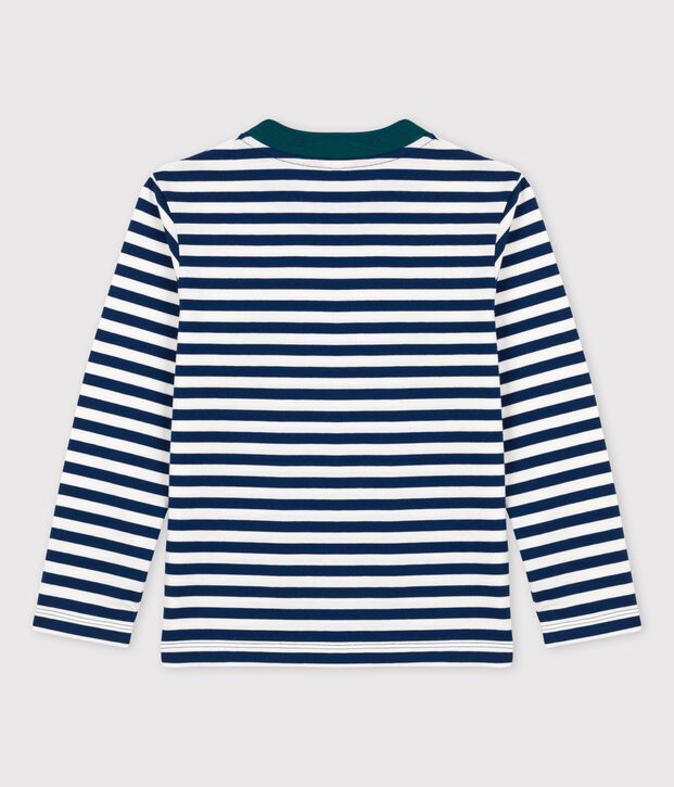 T-shirt bambino a maniche lunghe in cotone blu/bianco