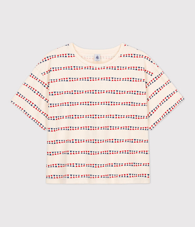 T-shirt LE BOXY in cotone donna ecru/rosso/multicolore