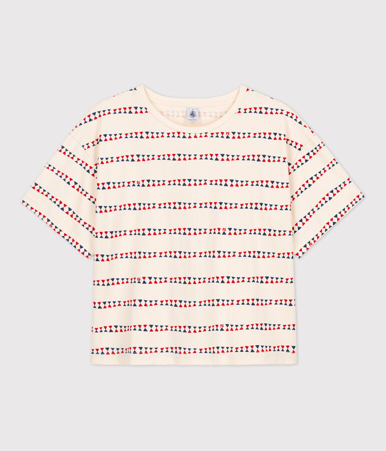 T-shirt LE BOXY in cotone donna ecru/rosso/multicolore