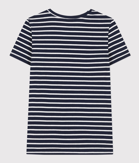 T-shirt LE DROIT girocollo in cotone Donna blu SMOKING/bianco MARSHMALLOW