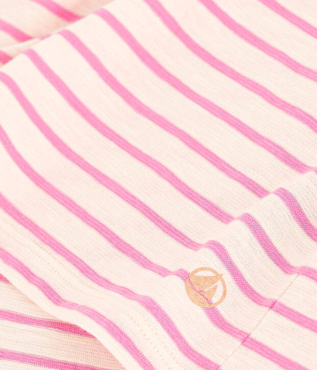 T-shirt REGULAR girocollo in cotone rigato donna ecru/rosa