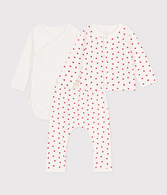 Completo bebè in cotone stampato bianco MARSHMALLOW/rosso PEPS