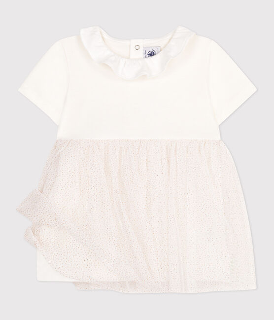 Abito a maniche corte con colletto in cotone e tulle neonato bianco MARSHMALLOW/rosa COPPER