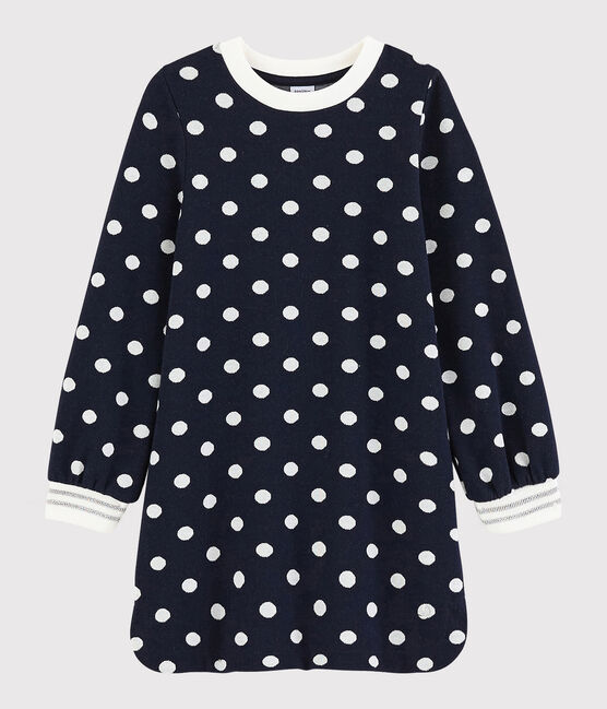 Abito maniche lunghe bambina blu SMOKING/bianco MARSHMALLOW