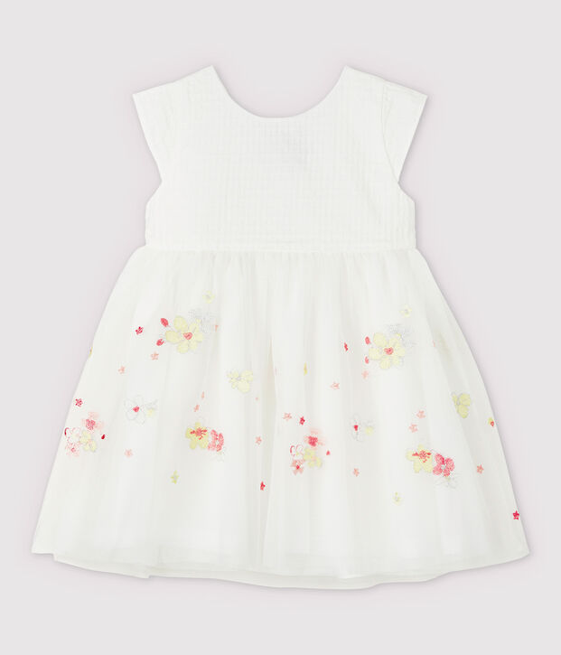 Abito da cerimonia con tulle ricamato beb&egrave; femmina bianco/multicolore
