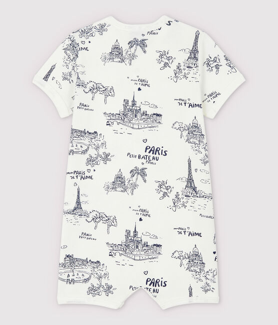 Tutaina corta tela di Jouy Parigi bebè in cotone bianco MARSHMALLOW/blu MEDIEVAL