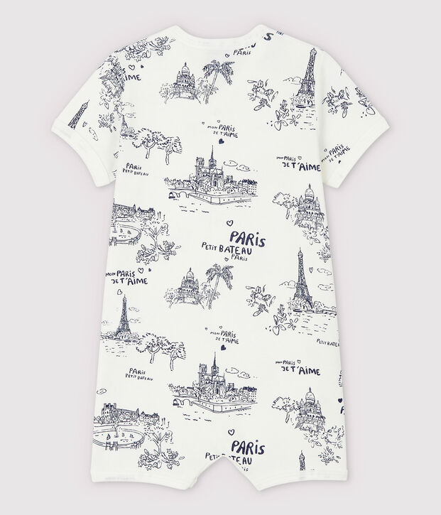 Tutaina corta tela di Jouy Parigi beb&egrave; in cotone bianco/blu