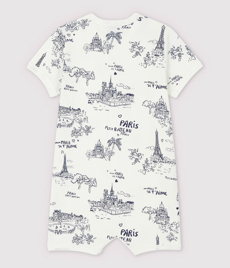 Tutaina corta tela di Jouy Parigi beb&egrave; in cotone bianco/blu