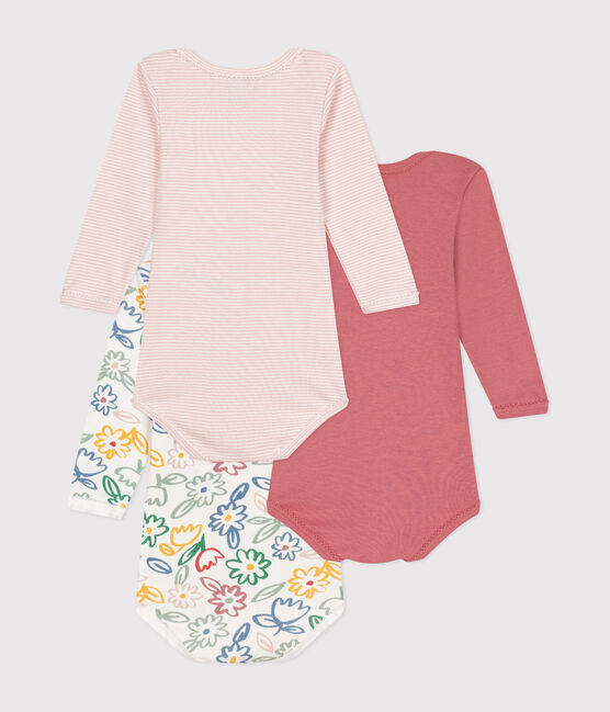 Set di 3 body a maniche lunghe in cotone a fiori neonato variante 1