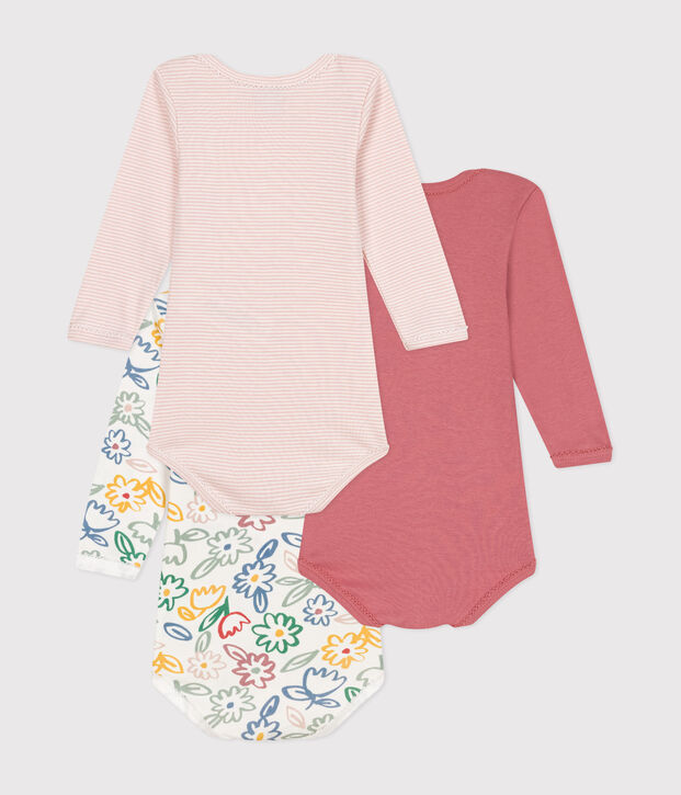 Set di 3 body a maniche lunghe in cotone a fiori neonato multicolore