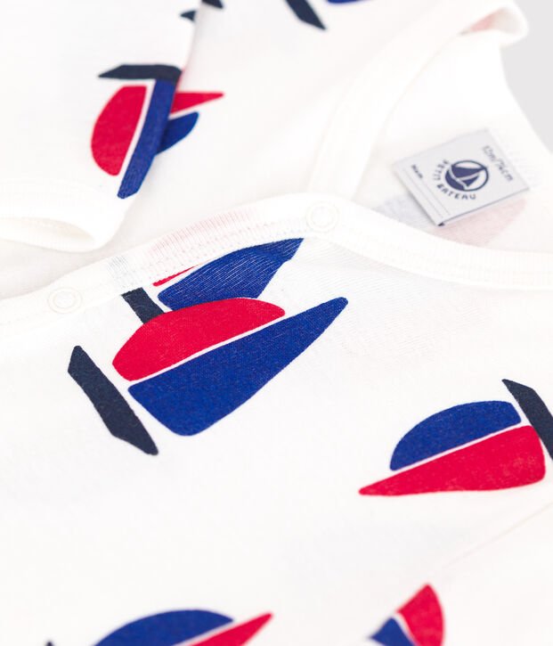 Pigiama senza piedini in cotone con barca neonato bianco/multicolore