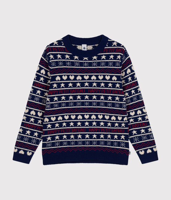 Maglione in misto lana e cotone jacquard donna blu MEDIEVAL/bianco MULTICO