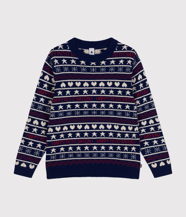 Maglione in misto lana e cotone jacquard donna blu/multicolore